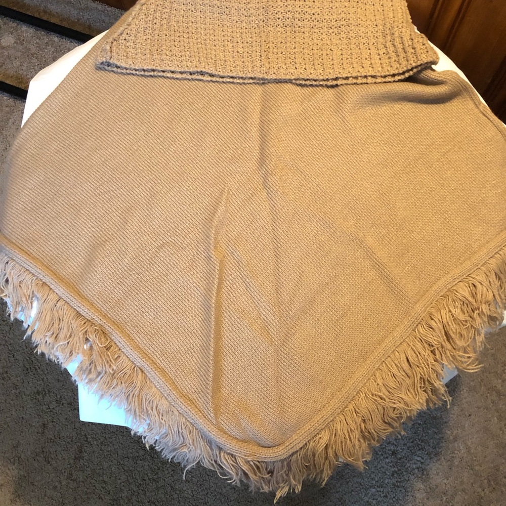 Camel brown cowl neck sweater poncho one size fits all